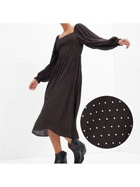 GAP SMOCKED MIDI DRESS  LENZING ECOVERO WITH BALLOON SLEEVES  WOMENS SZ XS